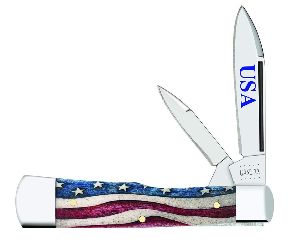 Patriotic Smooth Natural Bone Gunstock Pocket Knife - Case WR XX Folding Knife with 3.75 Inch Closed Length (Item #64140, 62130 SS) - Perfect for Camping, Hiking & Everyday Carry (EDC)