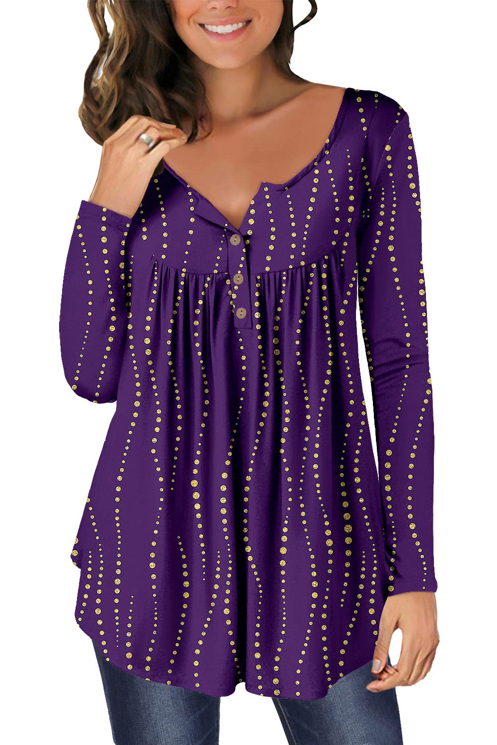 BETTE BOUTIK Women's Casual Henley Button Down Shirts - Long Sleeve & Sleeveless Flowy Tunic Blouses for Everyday Wear, Office & Weekend Outfits
