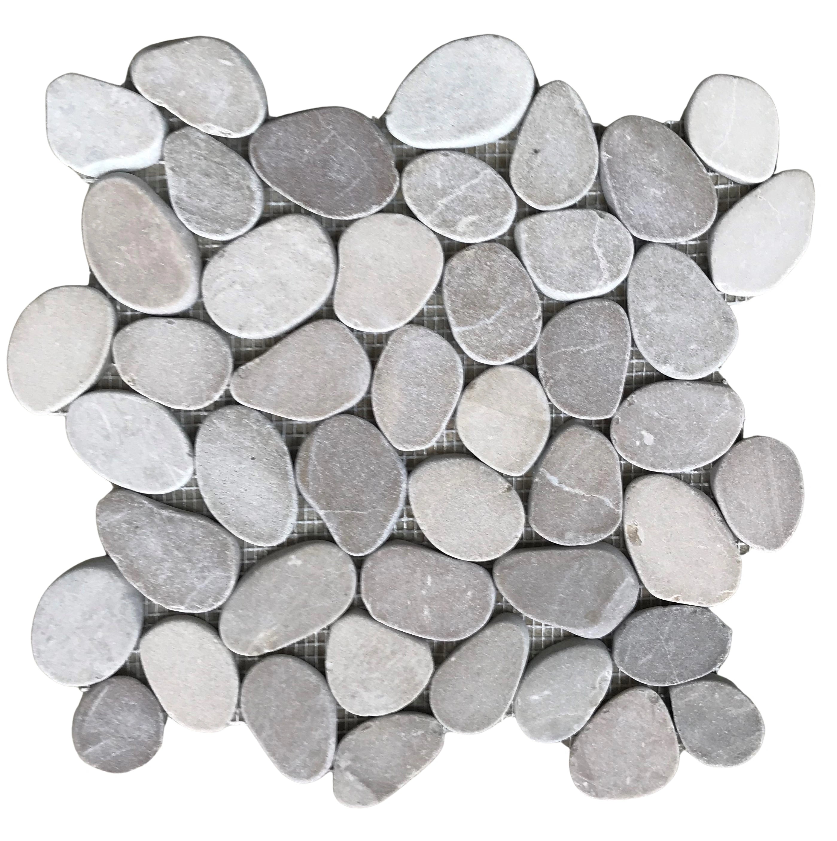 Coastal Pebbles Mosaic Tiles - Golden Surabaya Natural Stone for Bathroom Wall & Backsplash Decor | Beach Style Home Design