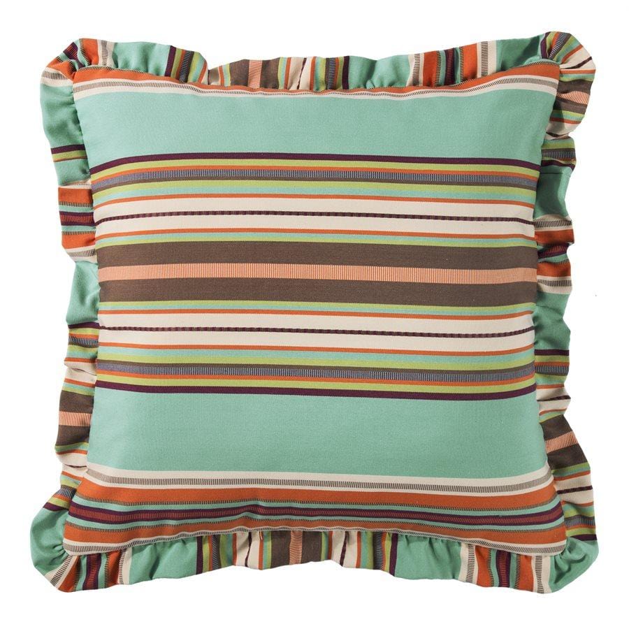 Serape Euro Sham with Ruffles - Turquoise, Orange & Brown Striped Pillow Cover for Bohemian Bedroom Decor