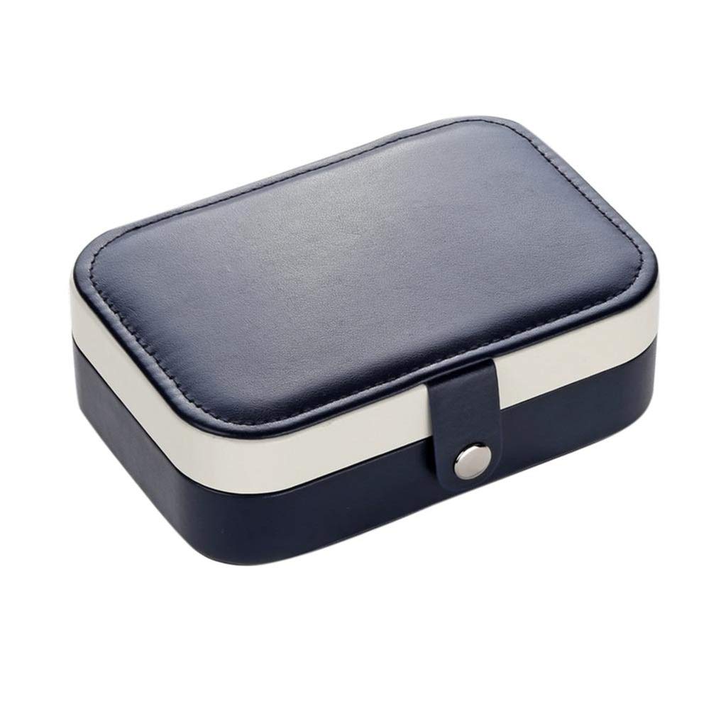 GSDNV Portable Leather Jewelry Box - Multi-Function Earring & Ring Organizer Storage Case for Women | Fresh & Simple Design | Blue Jewelry Holder | Perfect for Travel, Home Vanity & Gift Giving