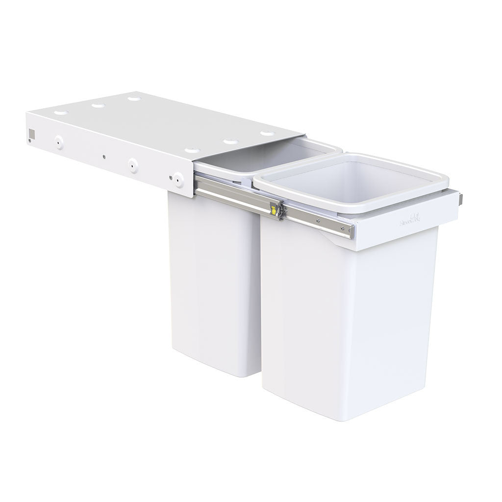Hideaway Waste Bin with Soft Close Lid - Compact 2x20L Trash Can with Handle Pull - Perfect for Kitchen, Bathroom, or Office Organization