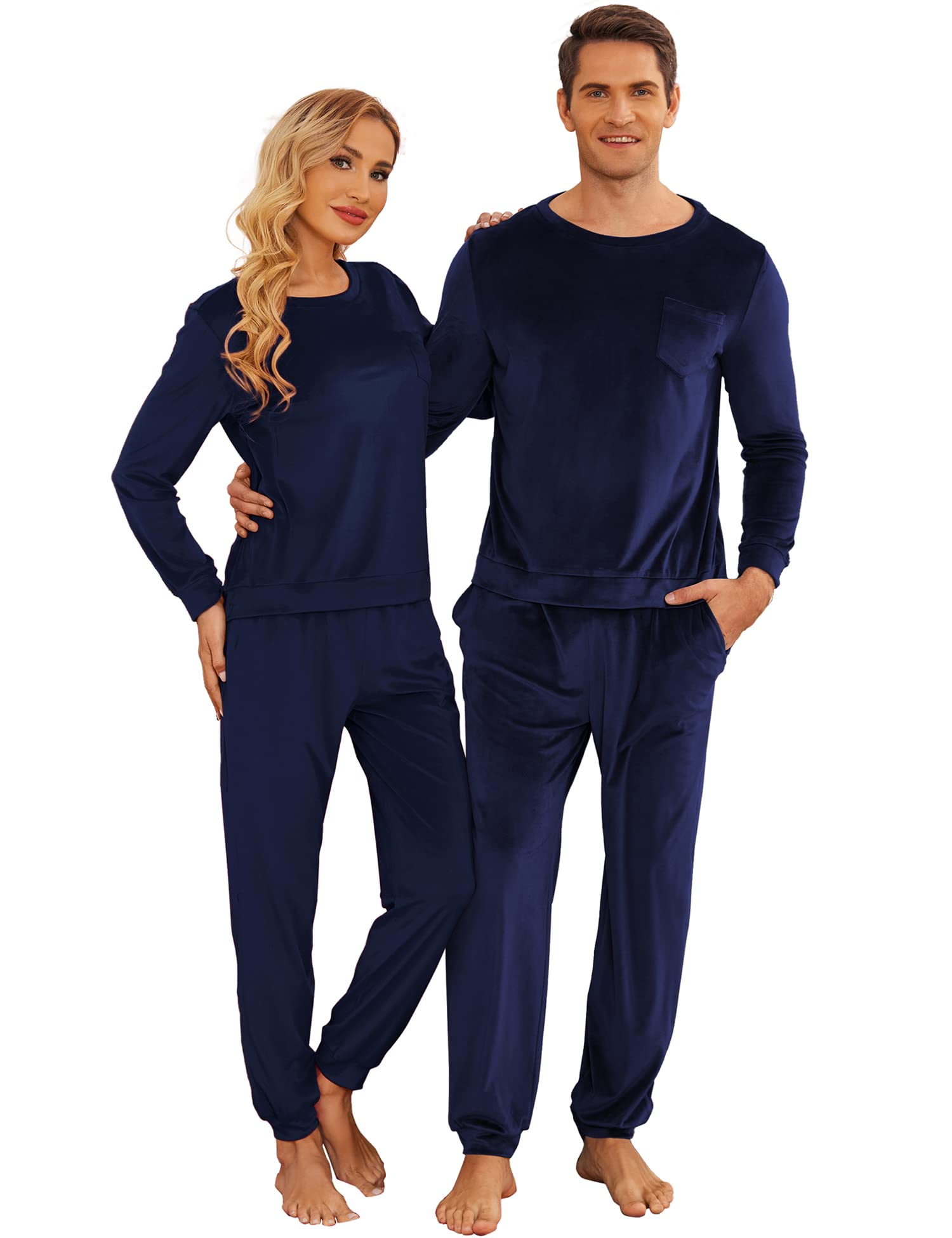 Ekouaer Matching Couples Pajama Set - Soft Velvet 2-Piece Long Sleeve Sleepwear with Pockets for Women & Men | Cozy Winter Loungewear for Christmas, Valentine's Day & Anniversary Gifts