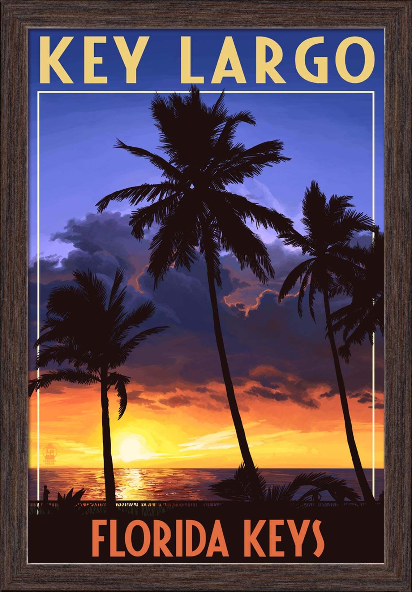 16x24 Key Largo Florida Keys Sunset Palm Trees Giclee Fine Art Print in Recycled Wood Frame - Espresso Brown - Perfect for Beach House Decor, Coastal Living Room Wall Art & Tropical Home Office