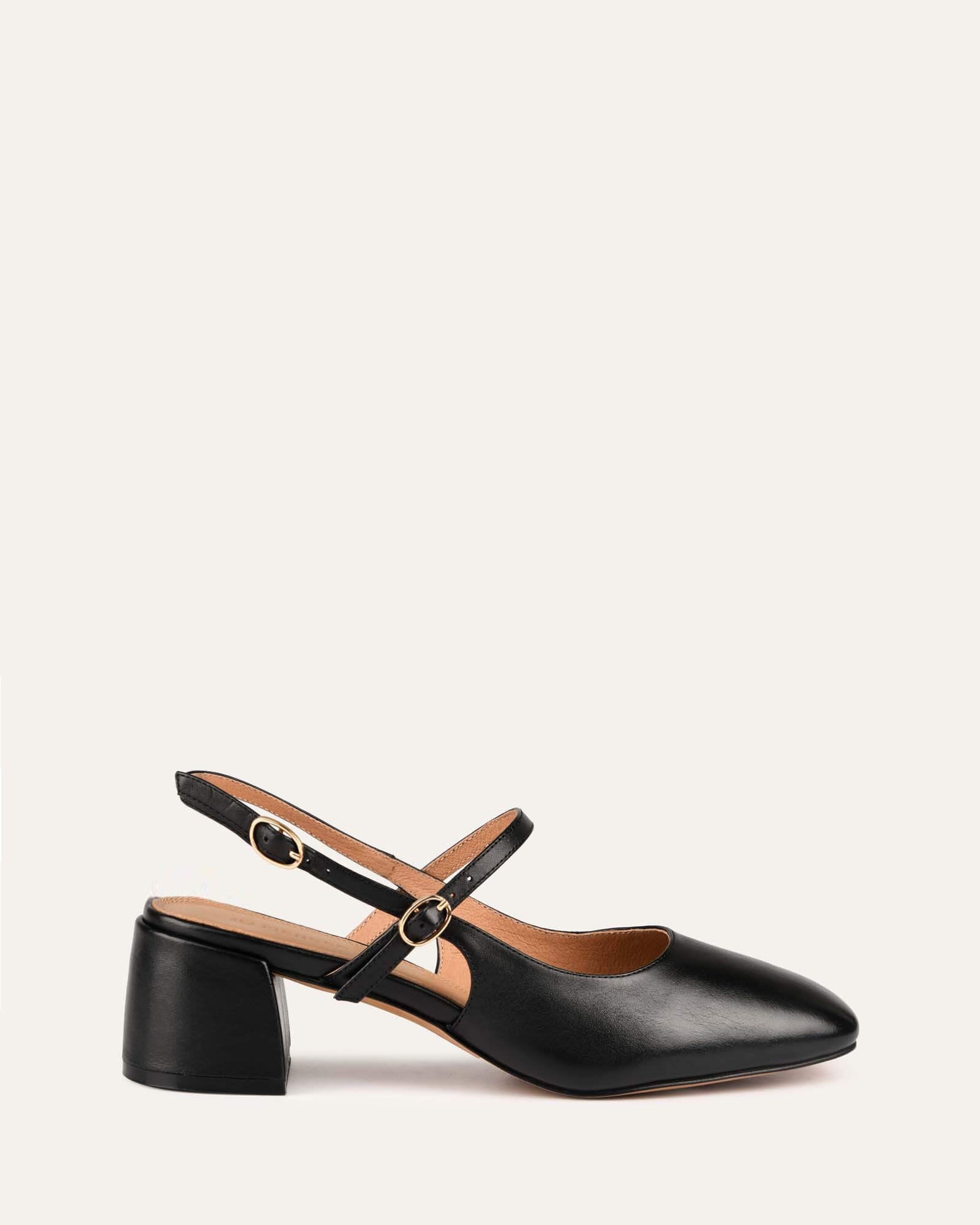 JENNA Women's Black Leather Low Heels - Comfortable & Stylish Dress Shoes for Work, Office, and Casual Outings