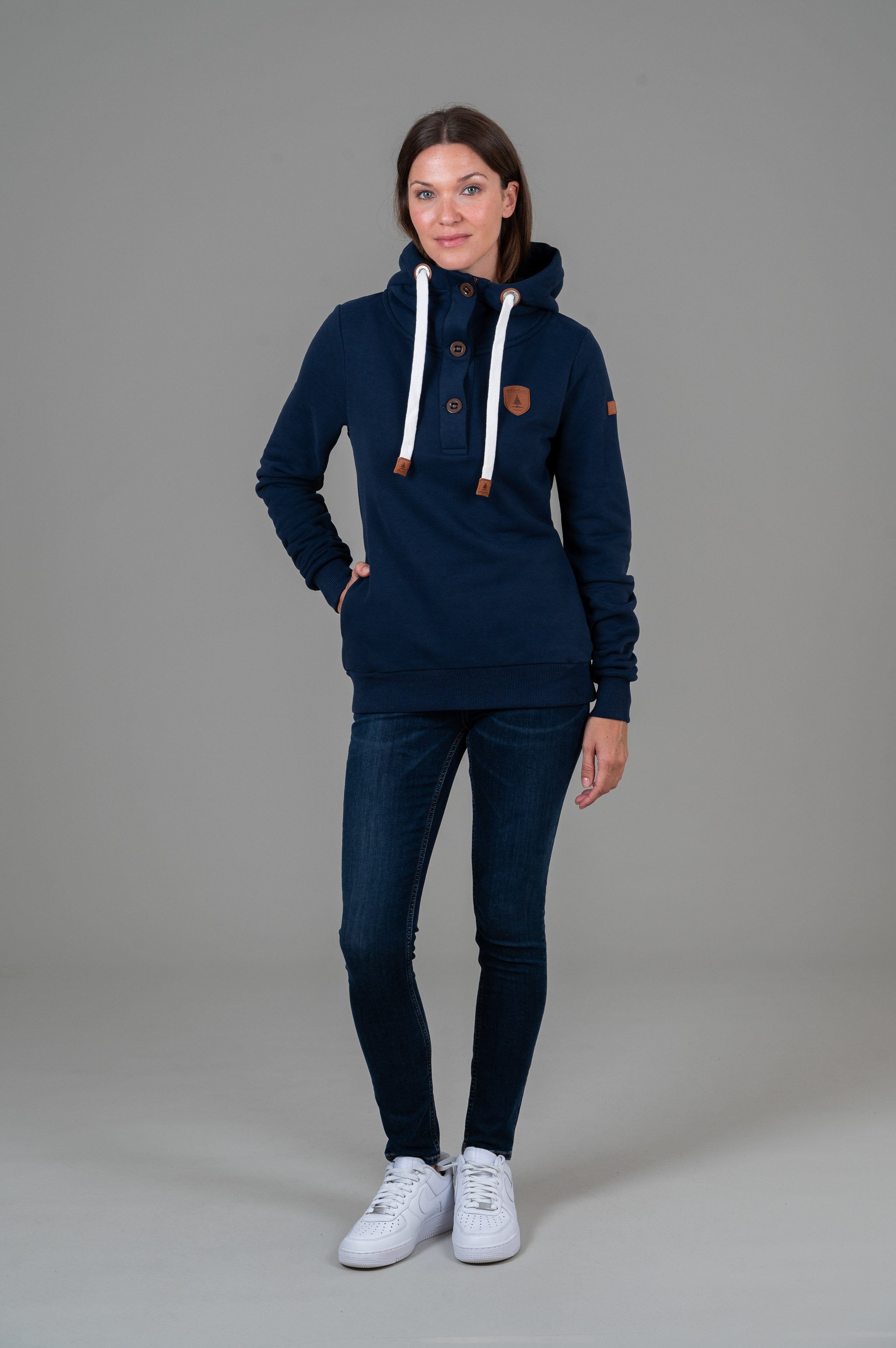 Men's Oxford Blue Button-Up Hoodie with Neck - Stylish Casual Wear for Everyday Outfits & Layering