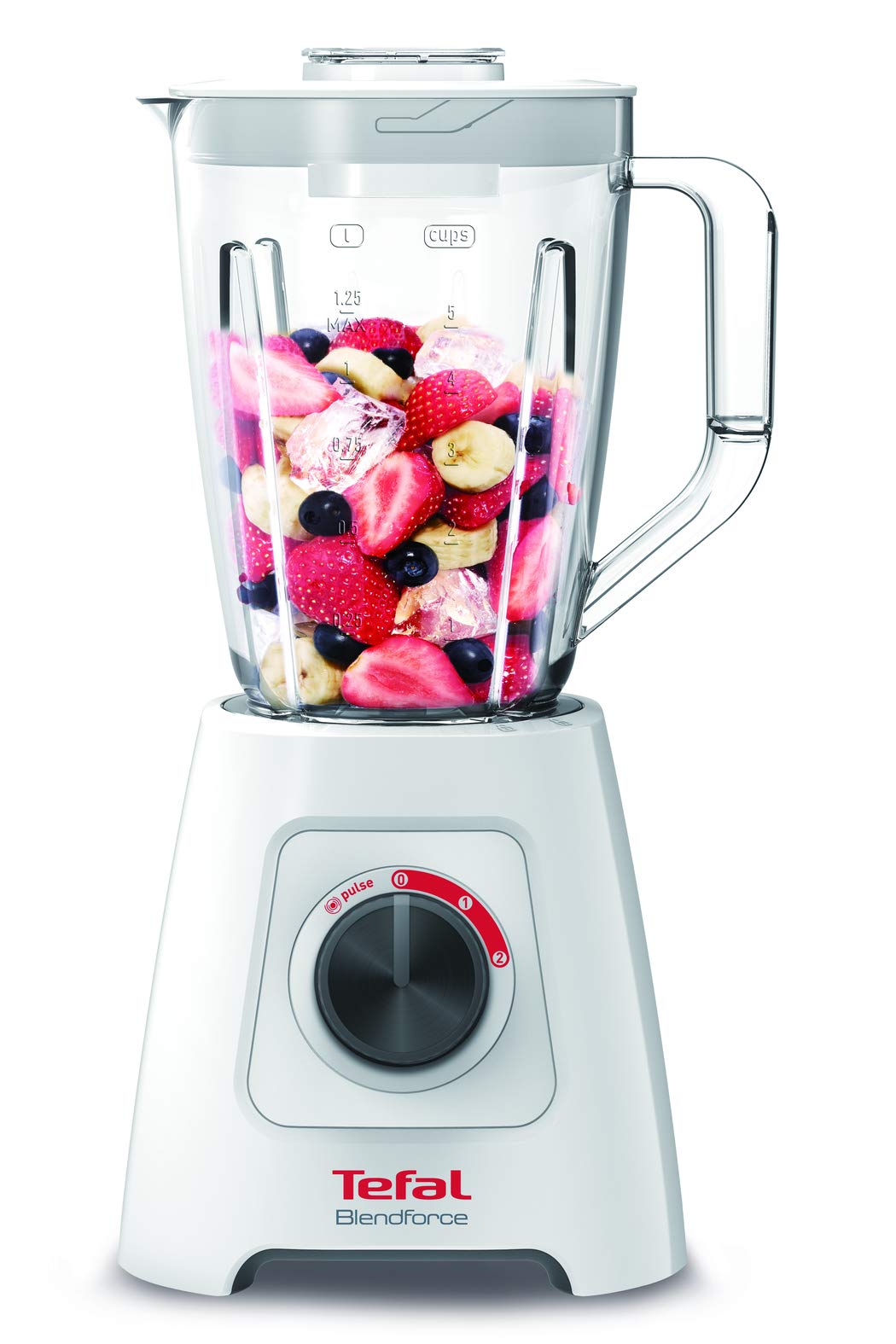 Tefal Blendforce 600W Blender with 2L Plastic Jug & 4 Stainless Steel Blades - 2 Speed + Pulse Function for Smoothies, Ice Crushing, Milkshakes - Perfect for Kitchen, Home Bar & Healthy Lifestyle (White, Model BL420140)