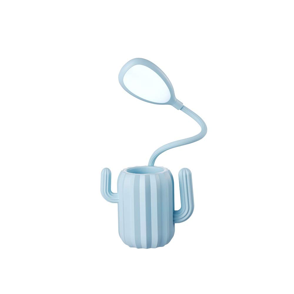 360° Adjustable USB Cactus Desk Lamp with Touch Dimmer - Portable Charging Pen Holder Night Light for Office, Study & Bedroom (Blue)