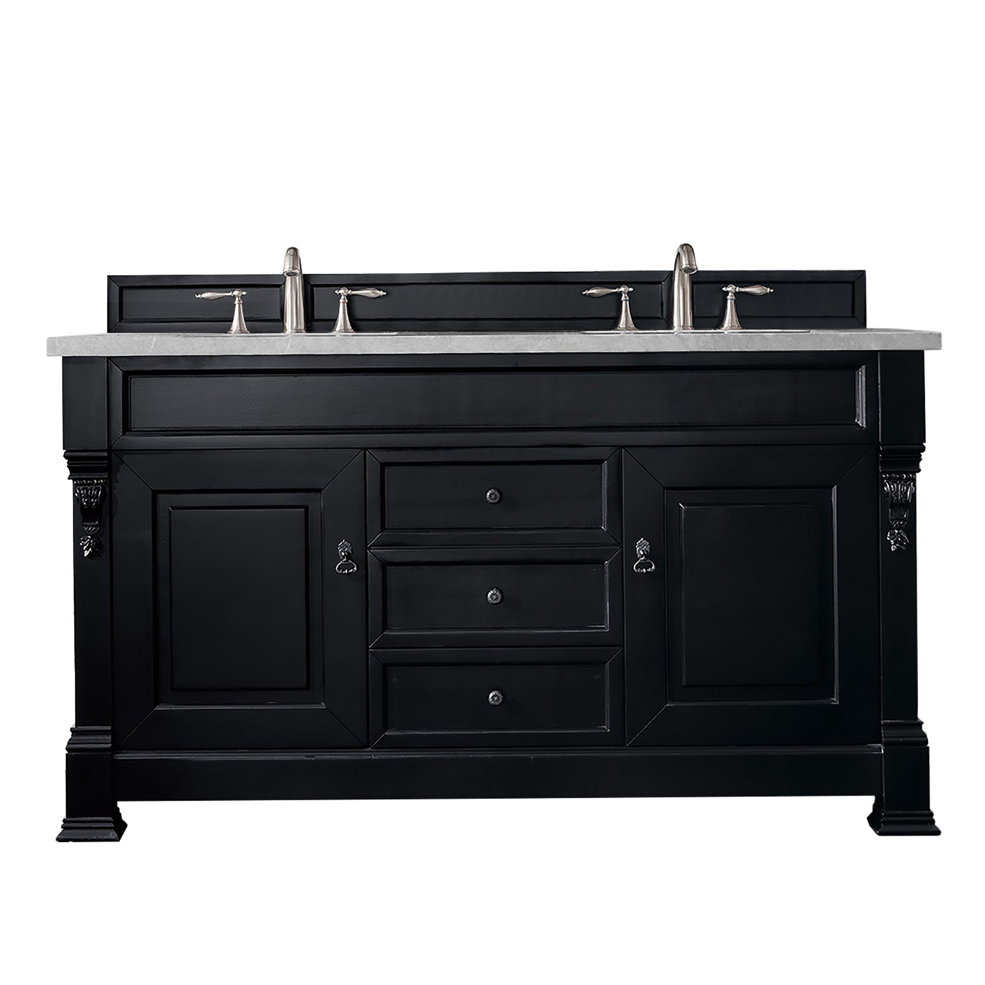 Brookfield 60 Inch Double Bathroom Vanity with Antique Black Finish & 3CM Eternal Serena Quartz Countertop - Perfect for Master Bathroom or Guest Bath Renovation