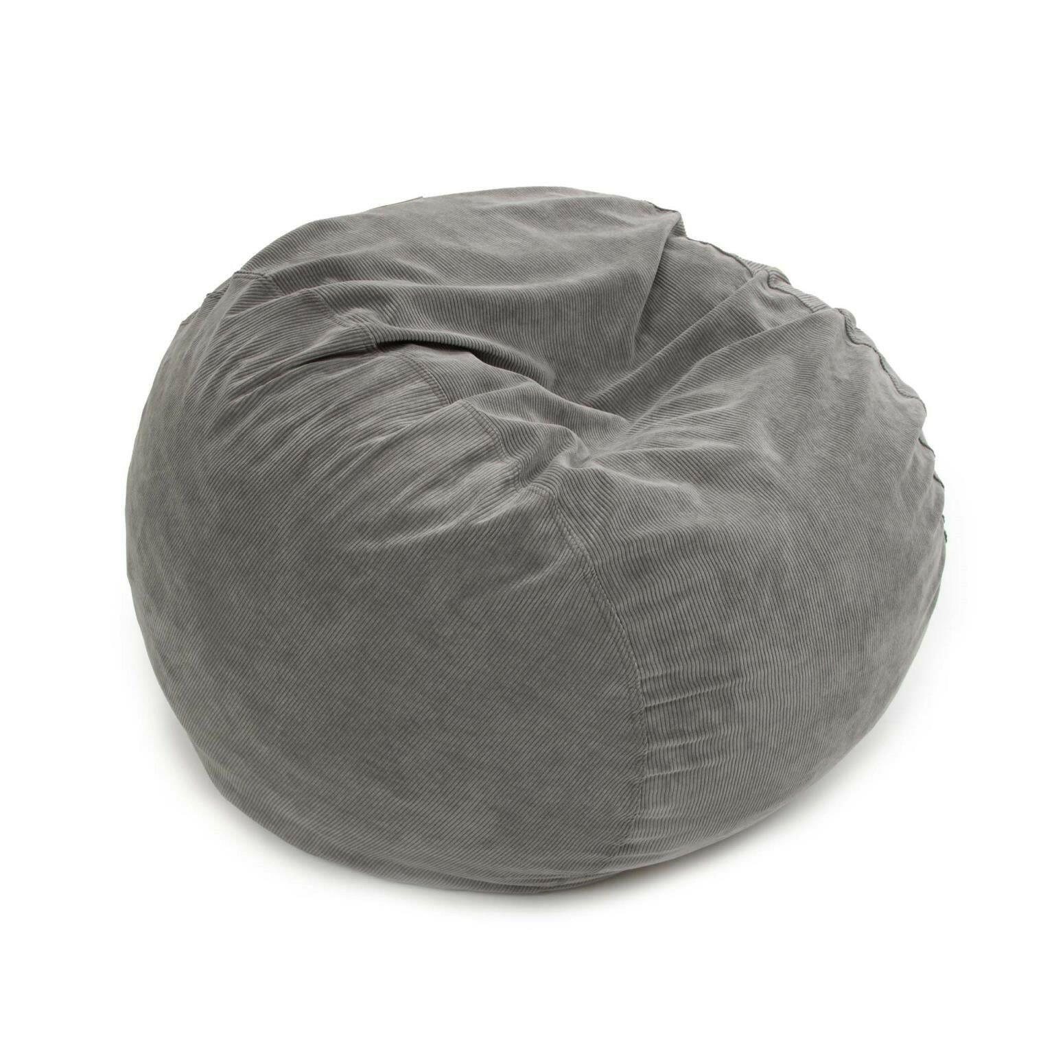 Queen Size Corduroy Gray Convertible Bean Bag Chair - Soft & Comfortable for Living Room, Bedroom, or Game Room - QC CD GR