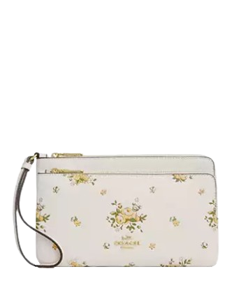 Coach Double Zip Wallet with Floral Print - Stylish Women's Leather Card Holder for Everyday Use, Travel & Gift Giving