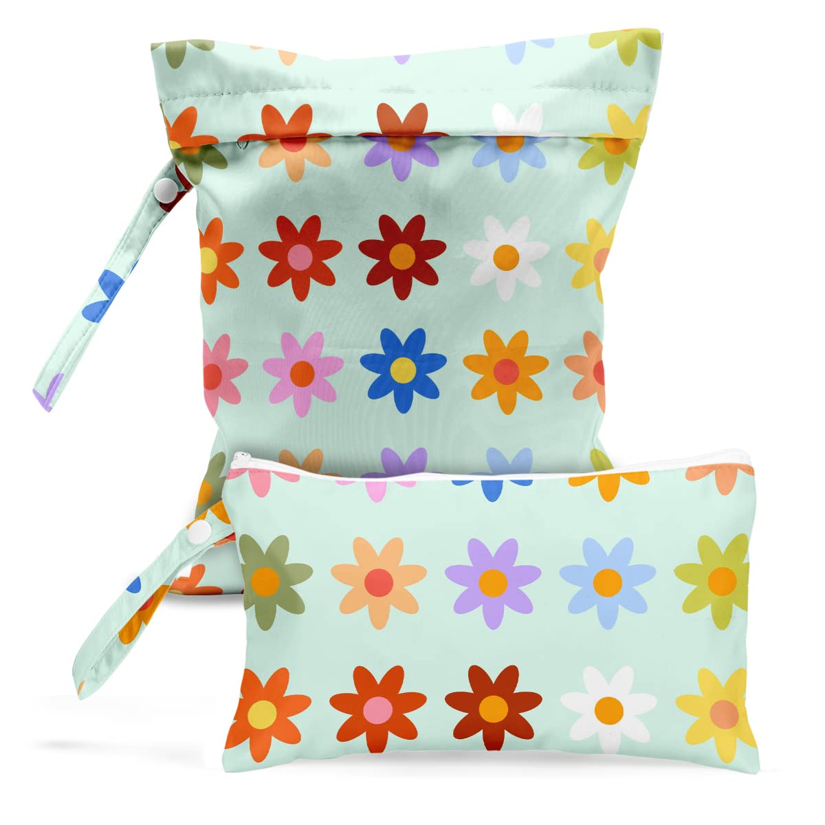Waterproof Wet Dry Bag Set - 2 Pack for Swimsuits, Beach, Pool, Diapers & Gym Clothes | Heart Decor Bohemian Design | Perfect for Travel, Yoga & Toiletries Storage | Romantic Birthday Gift Idea