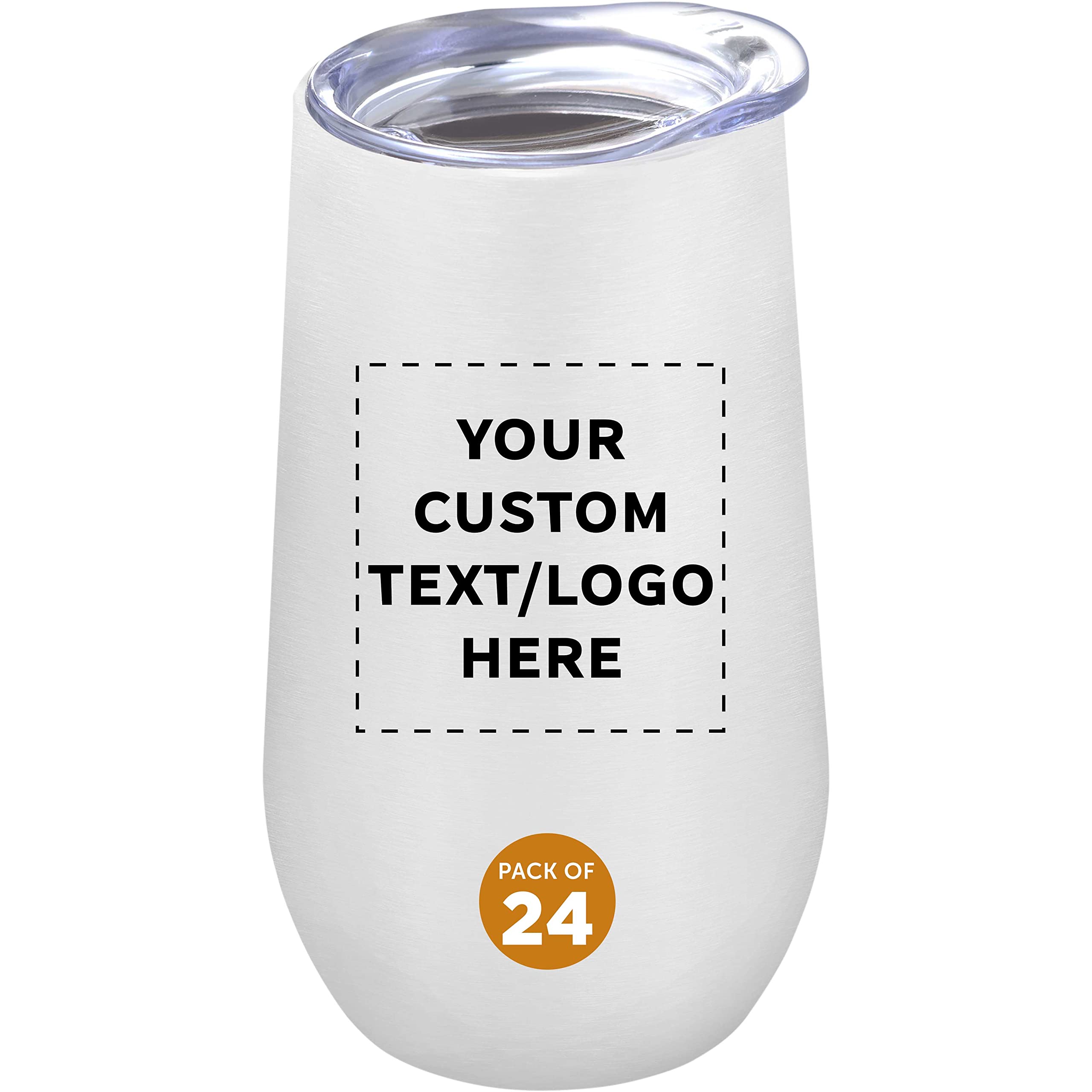 24-Pack Personalized Stainless Steel Stemless Wine Glasses with Lids - 9oz Insulated Tumbler for Champagne, Cocktails, Hot & Cold Drinks - Ideal for Weddings, Parties, Restaurants & Outdoor Events - White