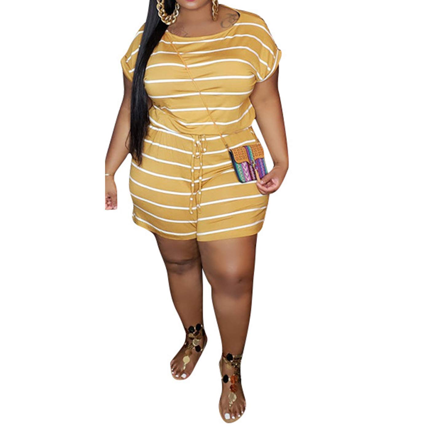 IyMoo Women's Plus Size Summer Jumpsuit - Casual Loose Fit Short Sleeve Romper with Pockets & Elastic Waist | Beach Outfit, Vacation Wear, Summer Fashion