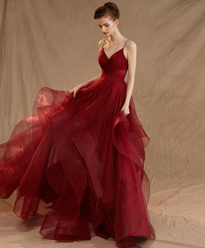 Elegant Burgundy Tulle Long Prom Dress & Evening Gown for Women - Perfect for Homecoming, Formal Dances, and Special Occasions