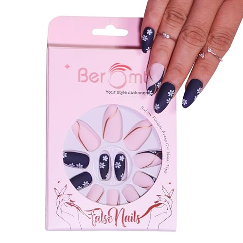 Beromt 12-Piece Acrylic French Tip False Nails Set with Adhesive Stickers & Nail File - Long-Lasting Artificial Nails for Salon-Quality Manicures at Home | Perfect for Weddings, Parties & Special Occasions