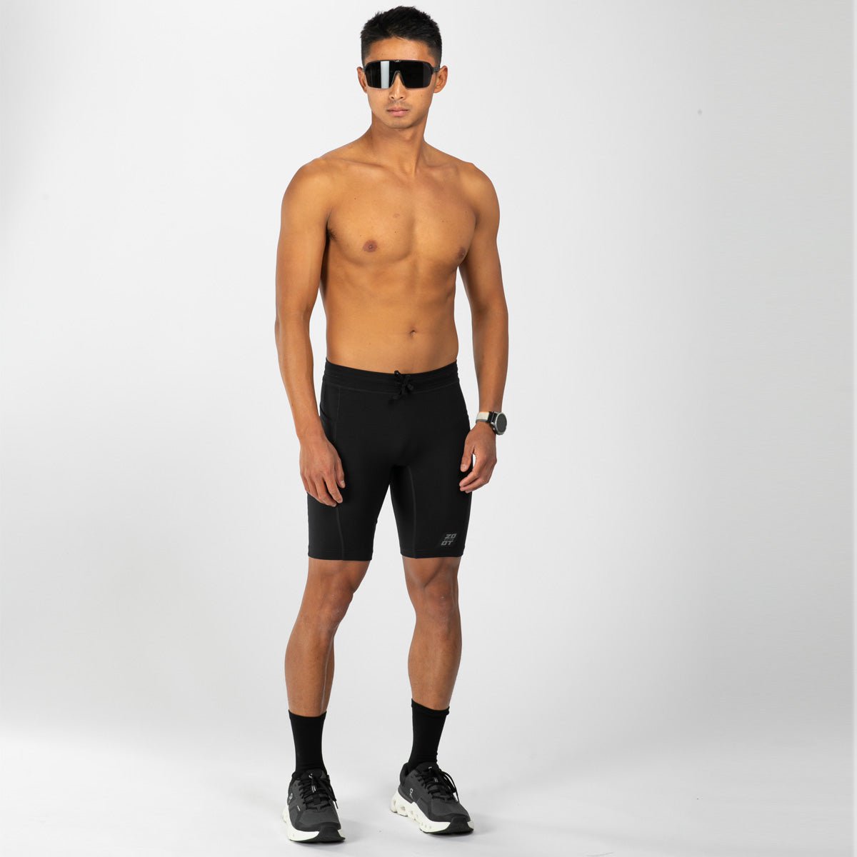 Men's Elite Run 9.5 Tight - Jet Black Performance Running Tights for Men - Gym Workout & Marathon Training