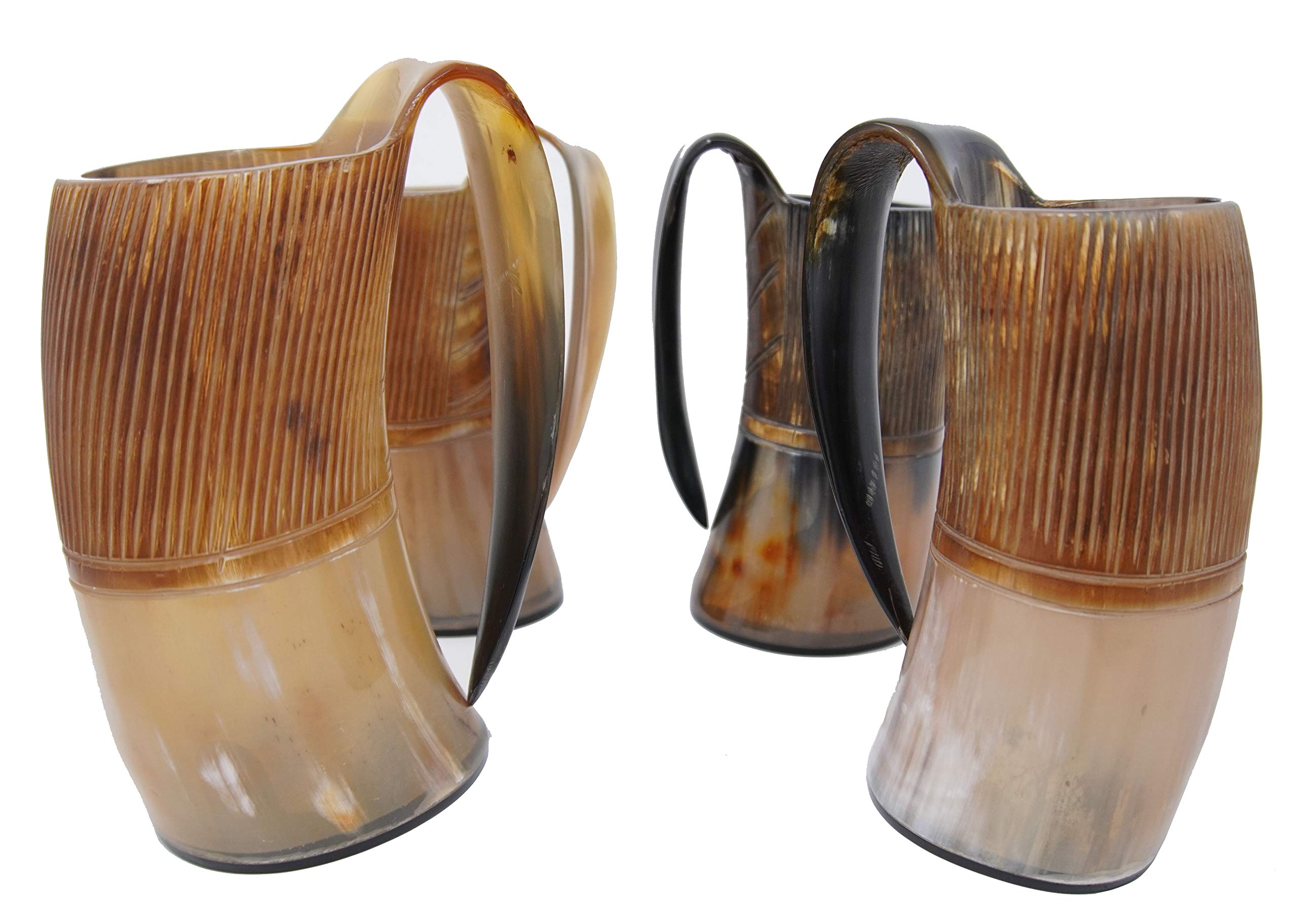 Authentic Viking Drinking Horn Mug - Handcrafted Goblets Glass for Beer, Mead, Wine & Ale | Heat-Resistant for Hot Chocolate, Tea & Coffee | Perfect for Medieval Themed Parties, Renaissance Fairs & Viking Reenactments (4-Pack)