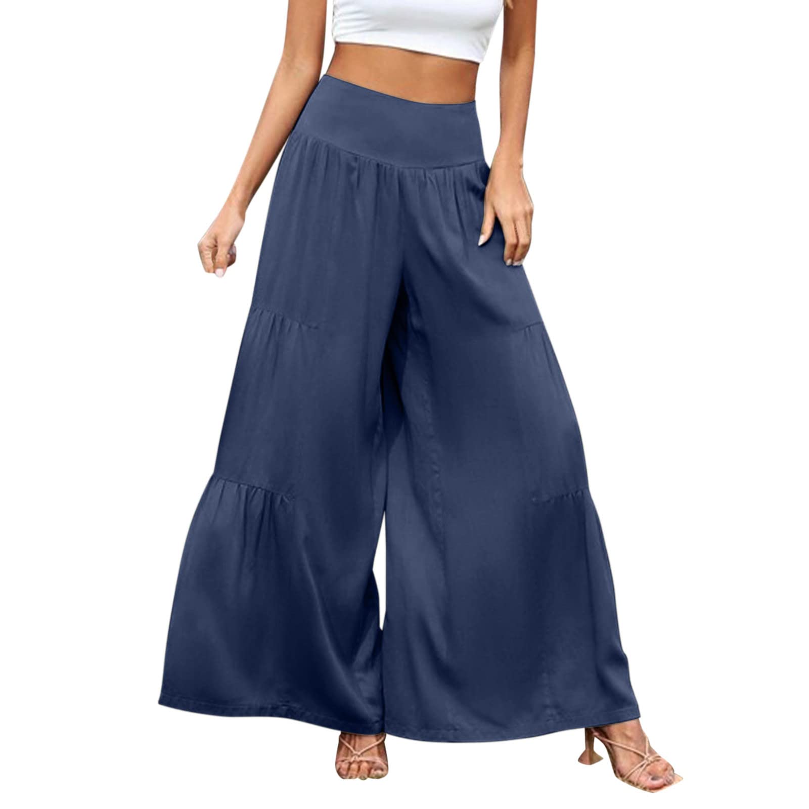 Women's Linen Pants - Long Casual Floor-Length Elastic Waist Yoga Trousers with Pockets | Comfortable Work Pants for Office, Travel & Relaxation | Fall 2022 Fashion