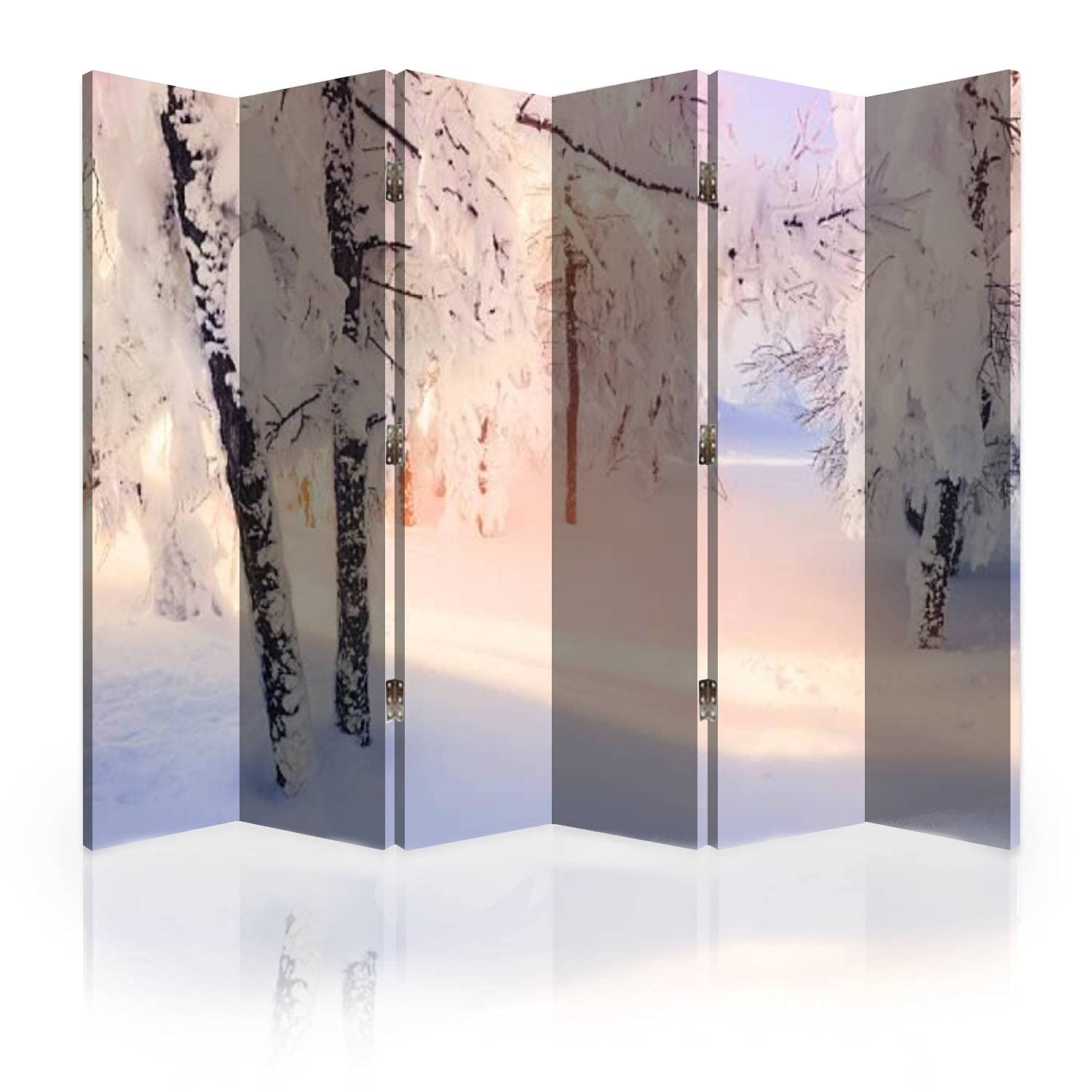 6-Panel Canvas Room Divider Screen with Snow-Covered Winter Trees at Sunset - Folding Privacy Partition for Home, Office & Event Spaces | Room Separator & Wall Decor