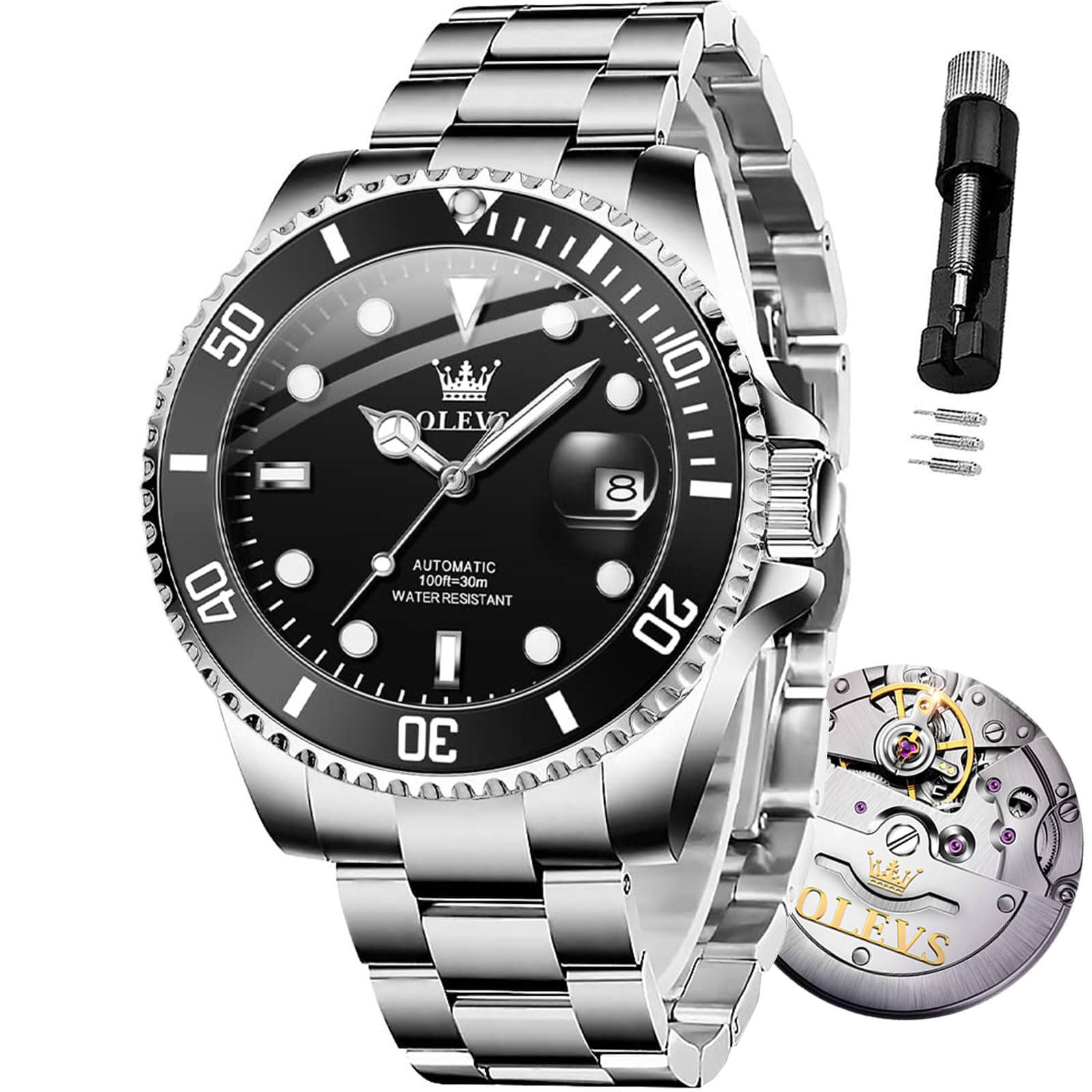 OLEVS Automatic Self-Winding Mechanical Watch for Men - Luxury Stainless Steel Dress Watch with No Battery Needed | Perfect for Business, Formal Events & Everyday Wear