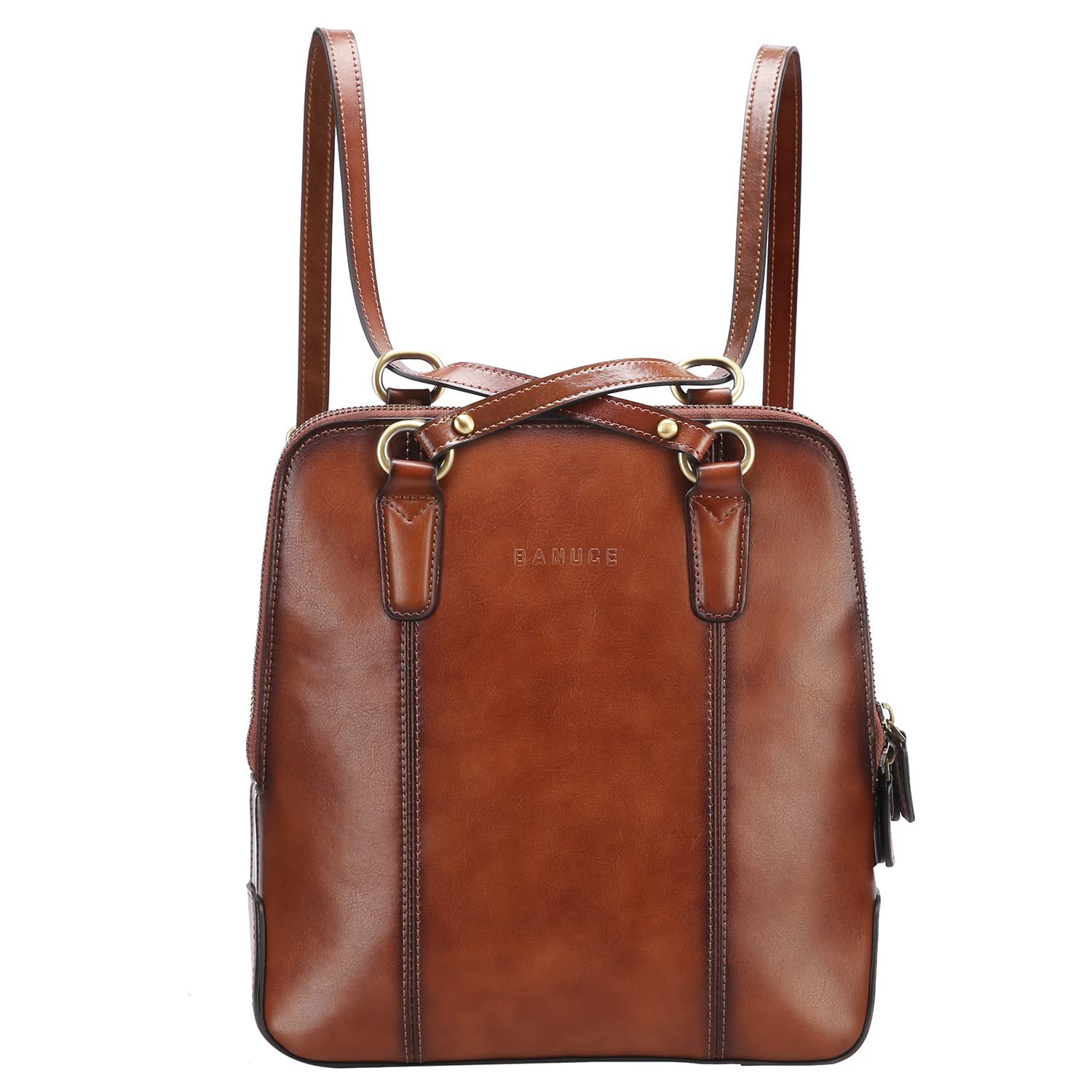 **Banuce Women's Leather Convertible Backpack Purse - Stylish Small Shoulder Bag for School, Work & Travel - Brown**    *(Perfect for Everyday Use, Commuting, Office, College & Weekend Getaways)*