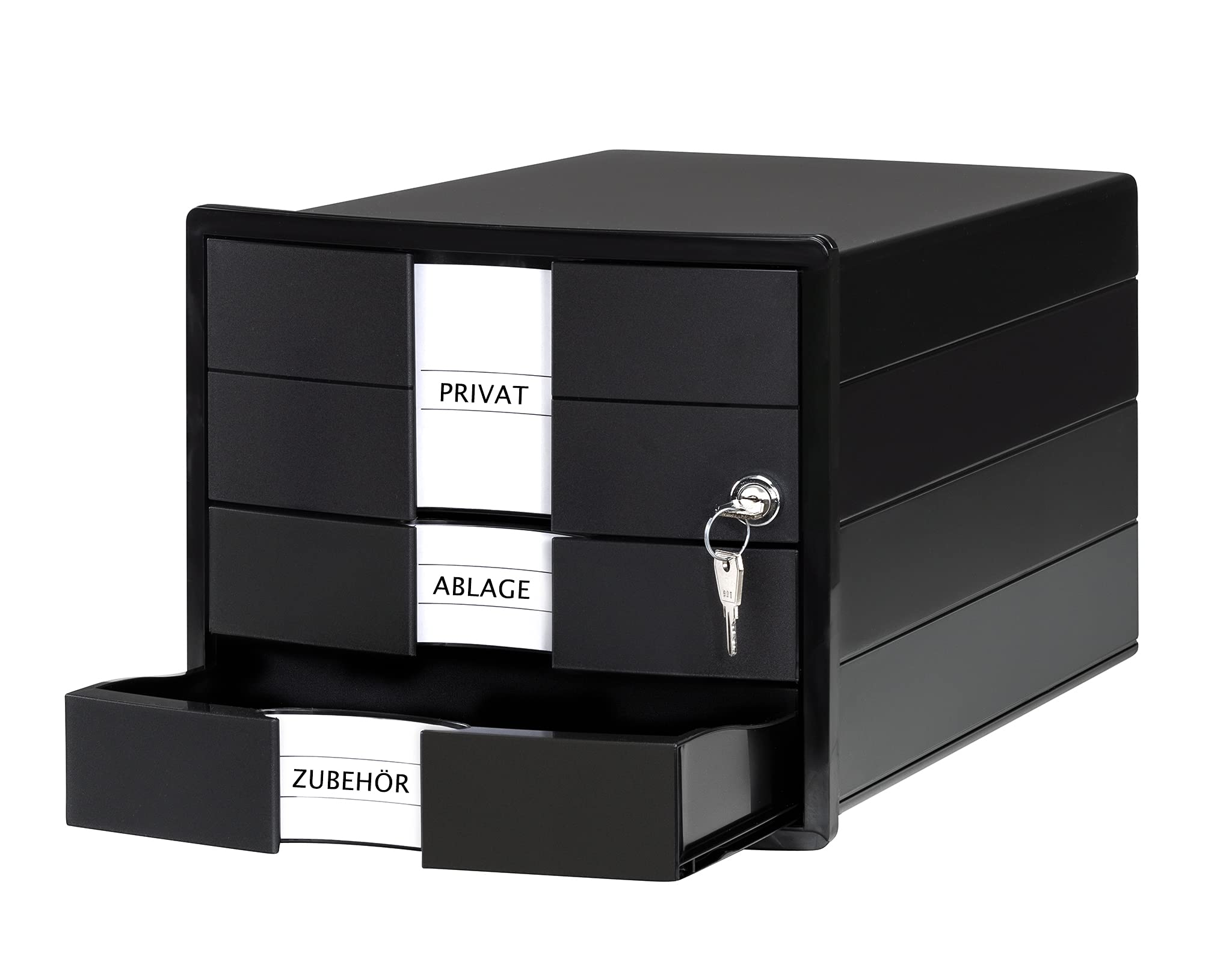Lockable HAN Impuls 2.0 Document Storage Box with 3 Secure Drawers - DIN A4/C4 Size, Includes Labeling Labels, Pull-Out Lock & Furniture-Friendly Rubber Feet (1018-13, Black) - Perfect for Office, Home & School Organization