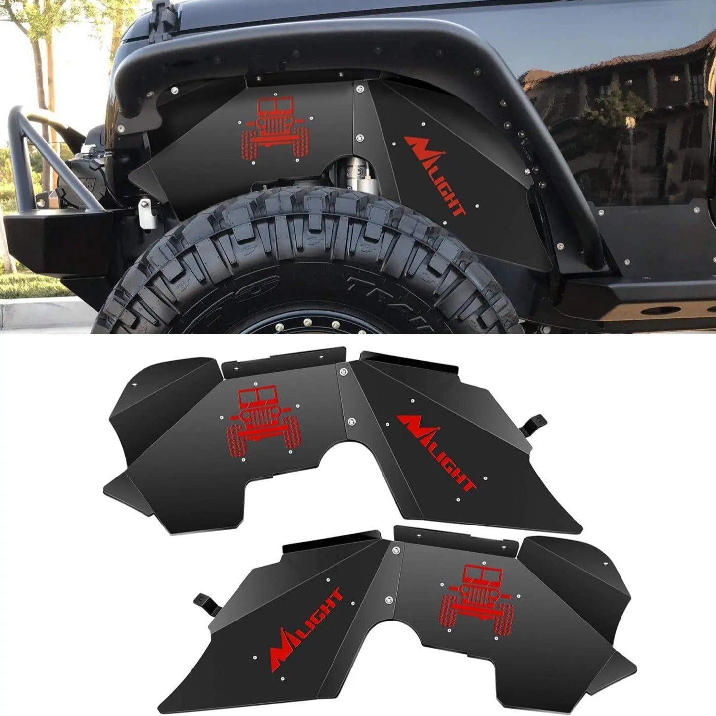 Jeep Wrangler JK & JKU Front Inner Fender Liners (2007-2018) - 4WD Wheel Well Covers for Off-Road Protection & Mud Splash Guarding