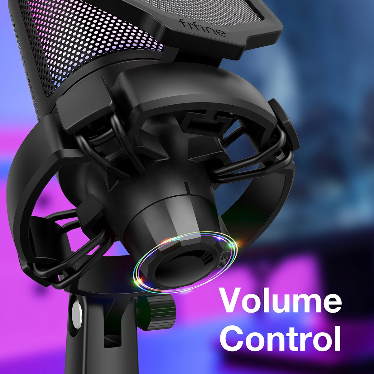 FIFINE A6 RGB USB Condenser Microphone with Mute Button & Gain Control - Professional Studio Quality Mic for PC, Mac, Gaming, Streaming, Podcasting, YouTube, Discord & Voice Recording