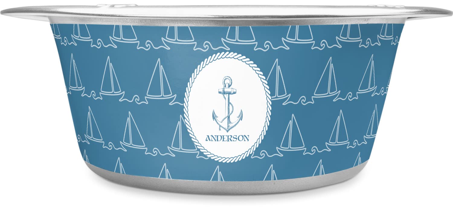Personalized Stainless Steel Dog Bowl with Rope Sail Design - Large Size for Big Dogs - Perfect for Outdoor Adventures, Travel, and Home Use