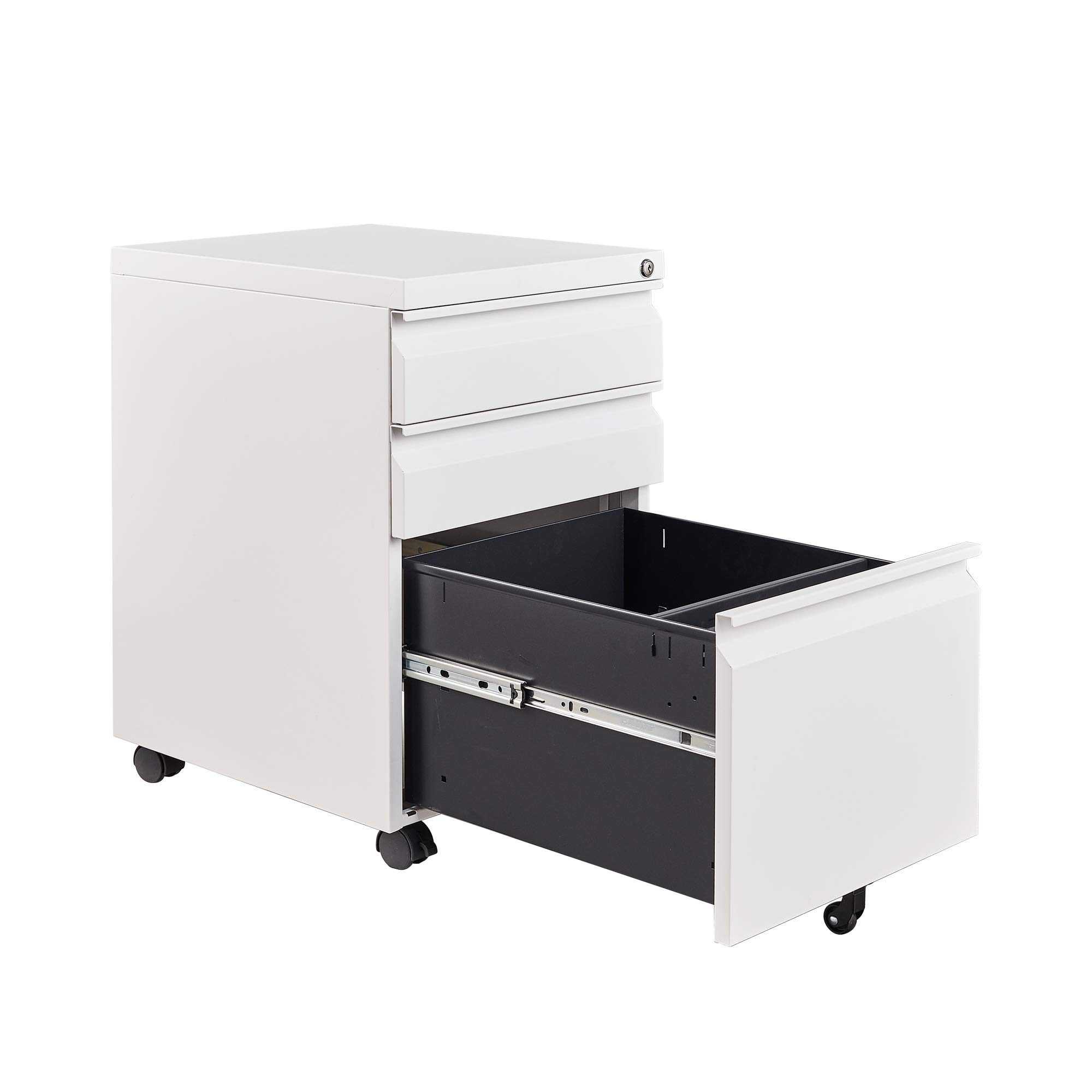 3-Drawer Mobile File Cabinet with Lock & Keys - Under Desk Storage Organizer for Legal/Letter/A4 Files - White - Perfect for Home Office & Small Business Document Organization