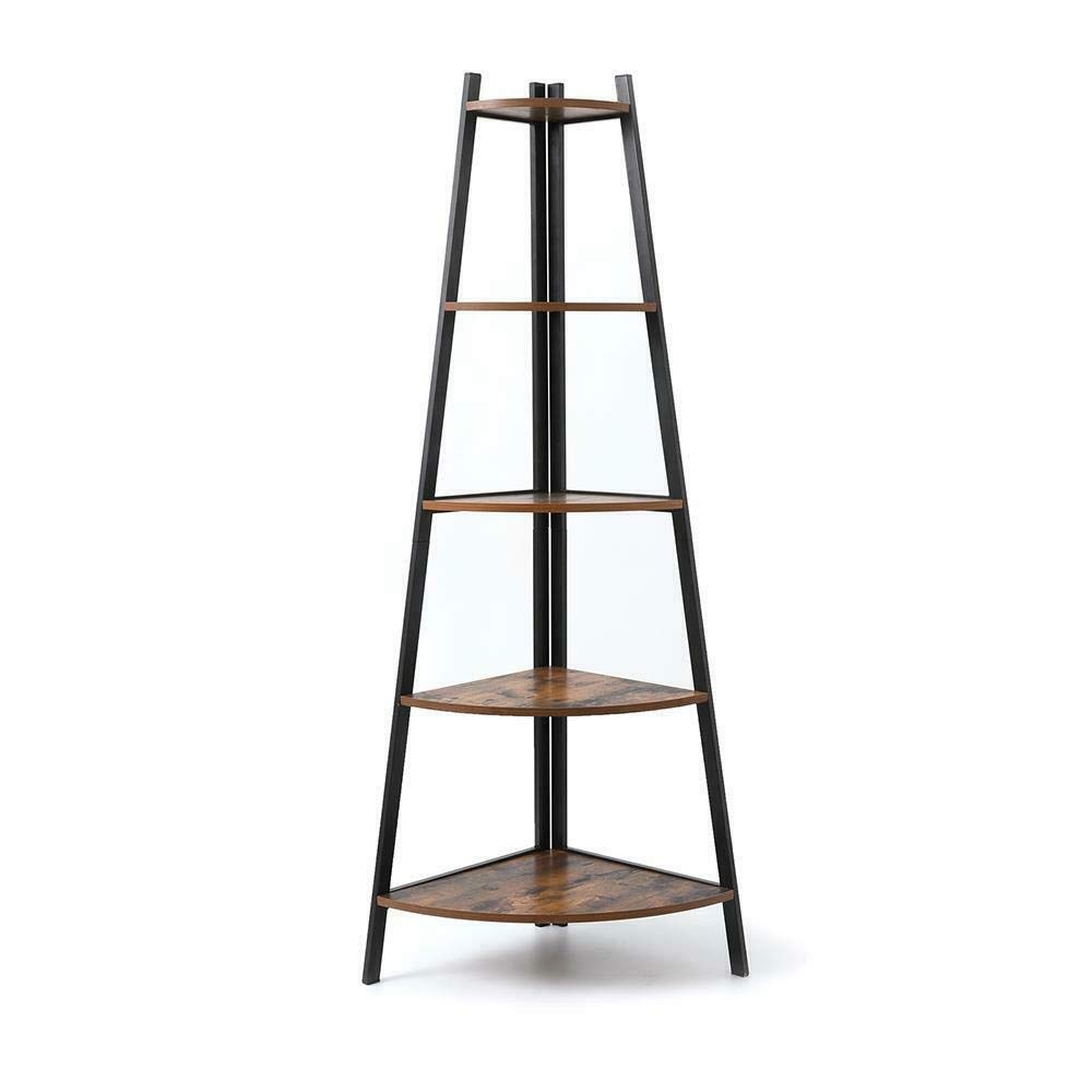 5 Tier Corner Ladder Shelf Bookcase - A-Shaped Space Saving Storage Organizer for Home & Office - Display Books, Plants, Decor - Sturdy Wooden Stand for Living Room, Bedroom, Bathroom or Kitchen