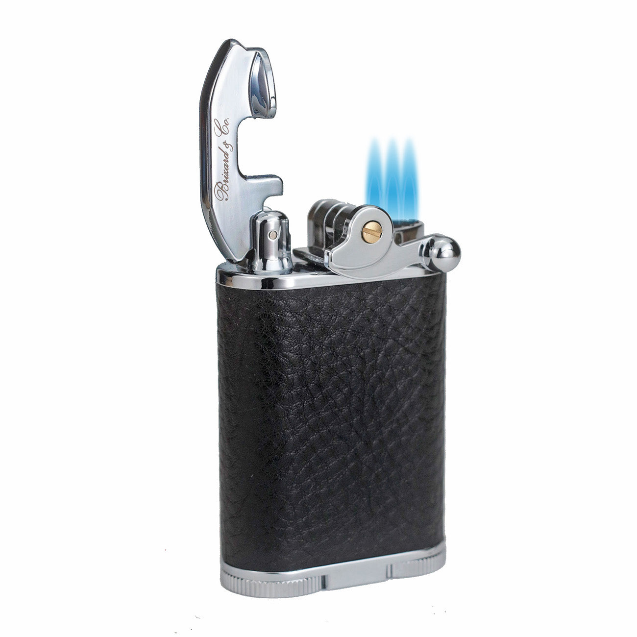 Brizard & Co. Gatsby Dakota Black Leather Triple Torch Flame Table Lighter - Premium Windproof Cigar & Candle Lighter for Home, Office & Outdoor Use