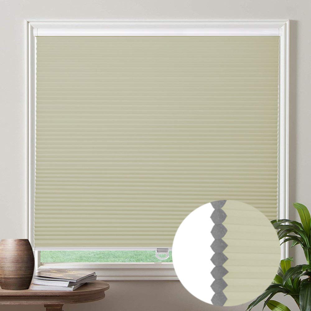 SUAKY Cordless Blackout Cellular Shades - Light Apricot Custom Bottom-Up Honeycomb Window Blinds for Home & Office | Energy Efficient Room Darkening Window Treatments for Bedroom & Living Room