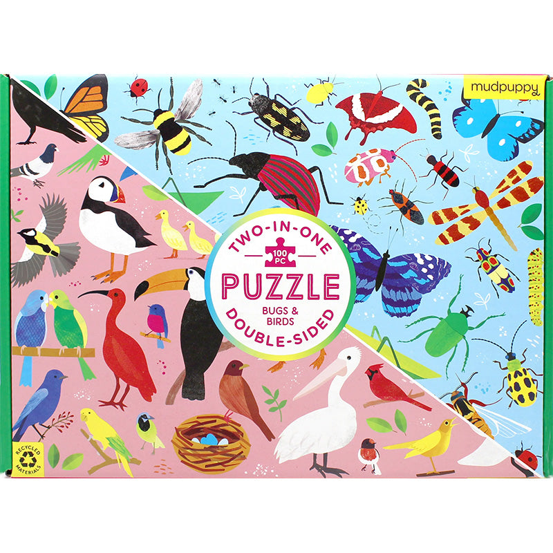 2 in 1 Double Sided Bugs & Birds Puzzle for Kids - Educational Wooden Animal Jigsaw Toy for Toddlers Learning & Home Playtime Activities