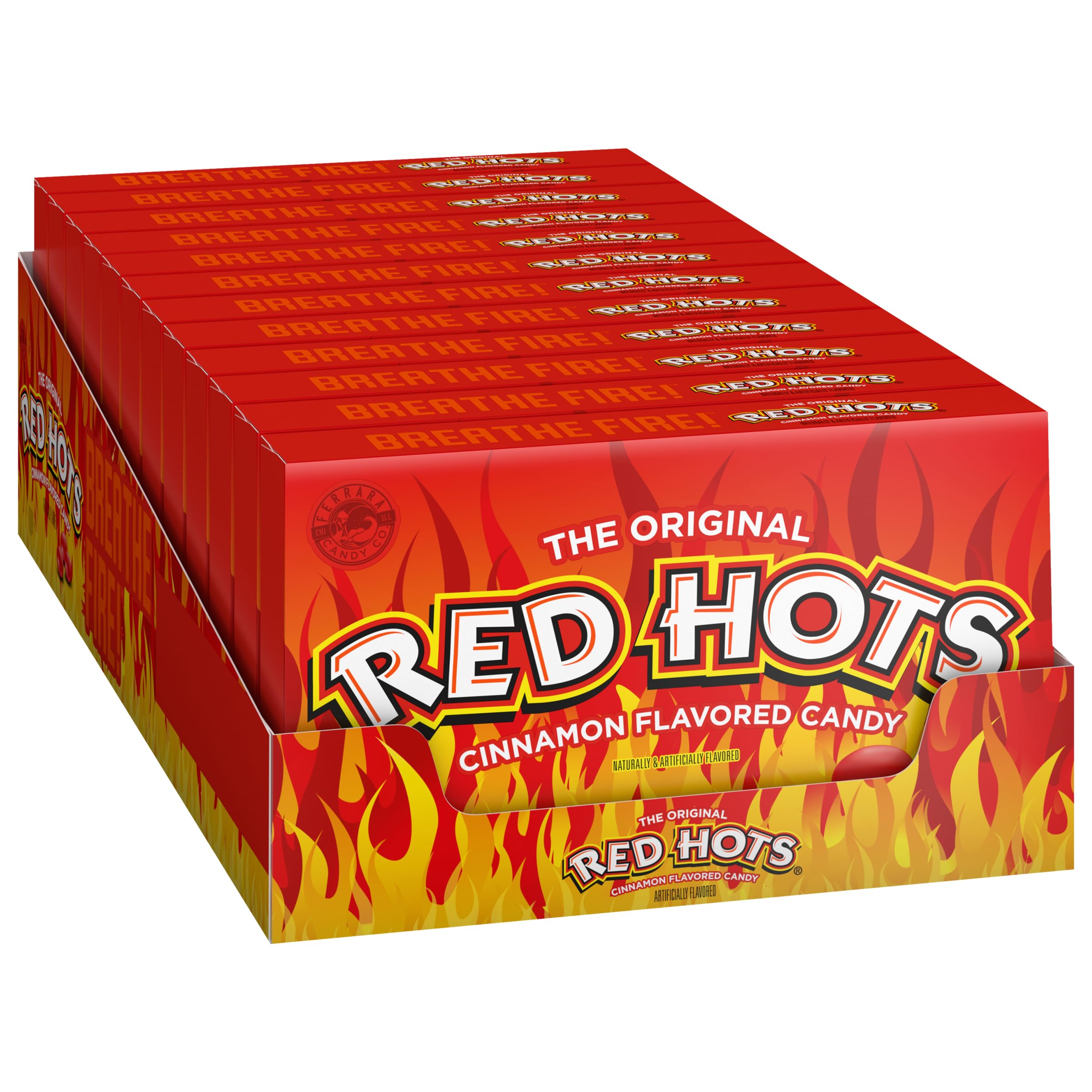 Wonka Red Hots Cinnamon Flavored Hard Candy - 5.5oz Theater Box (12 Pack) | Spicy Cinnamon Sweets for Movie Nights, Parties & Office Treats