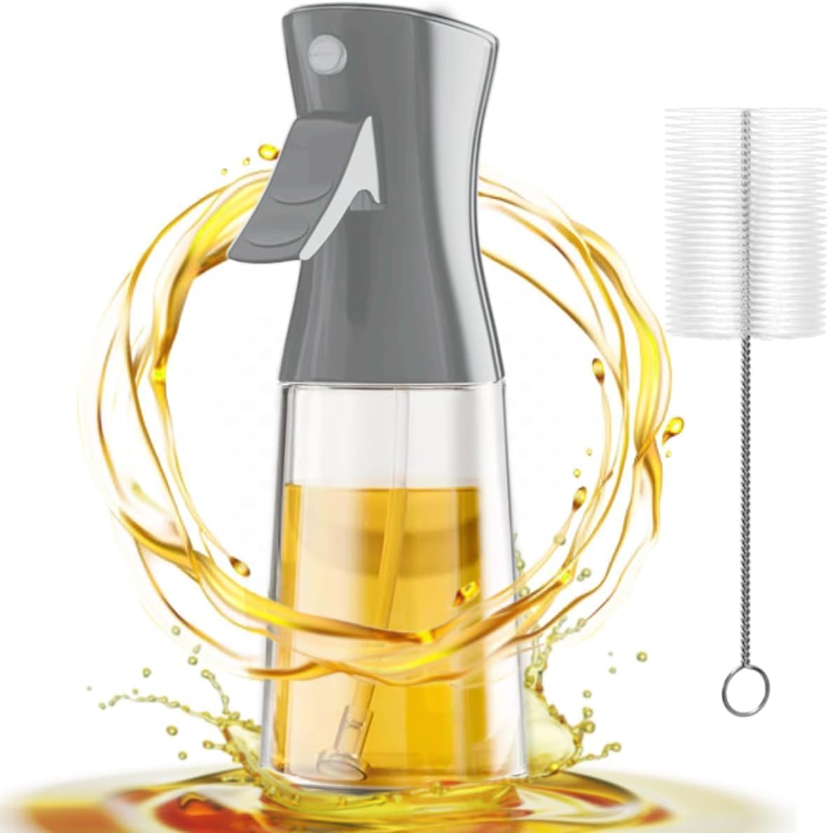 Premium 180ml Glass Olive Oil Sprayer Mister with Brush - Kitchen Oil Dispenser Bottle for Cooking, Baking & Salad Dressing | Thick Glass Design | Gray Kitchen Gadget Accessory (Perfect for Healthy Cooking & Food Presentation)