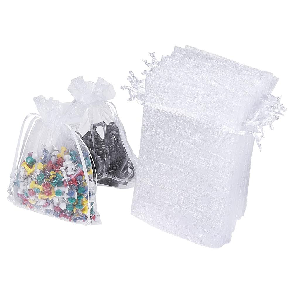 100 Pcs Premium Sheer White Organza Gift Bags with Drawstring - Small Storage Pouches for Jewelry, Candy, Wedding Favors & Party Gifts - Perfect for Bridal Showers, Baby Showers, Birthday Parties & Holiday Gifting
