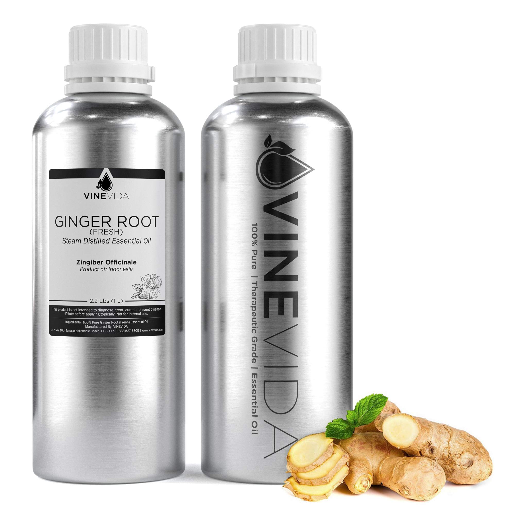 VINEVIDA 100% Pure & Undiluted Bulk Ginger Root Essential Oil (32 Oz) – Fresh Ginger Root Oil in Aluminum Bottle for DIY Soaps, Candles & Aromatherapy Blends – Perfect for Massage, Diffusers & Homemade Skincare