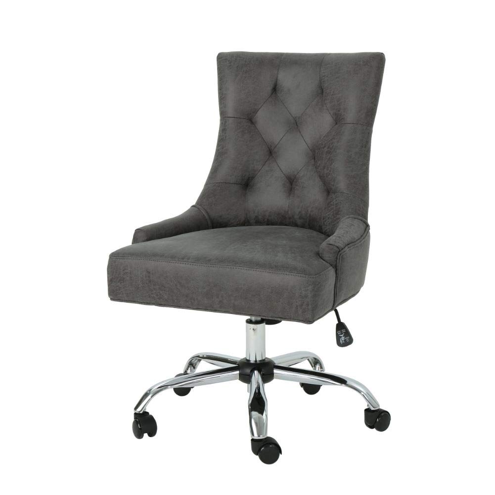 Christopher Knight Home Bagnold Modern Office Desk Chair - Slate Fabric & Chrome Base - Ergonomic Computer Chair for Home Office, Study, or Workspace