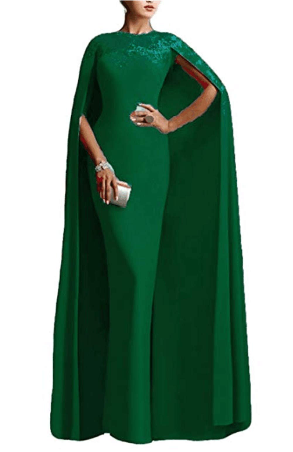 Emanni Women's Elegant Mermaid Long Formal Gown Prom Evening Dress with Cape - Blackish Green for Special Occasions, Weddings, Galas & Red Carpet Events