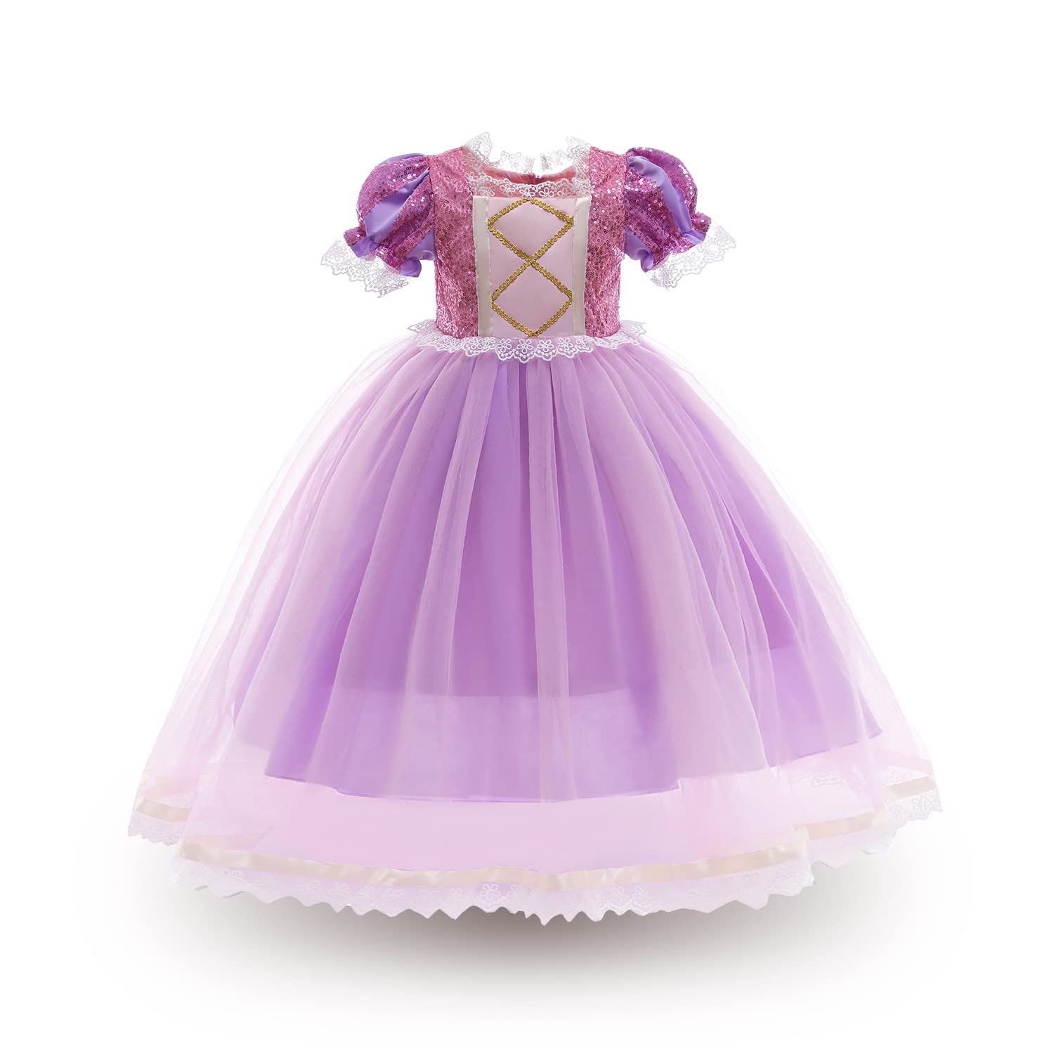 Rapunzel Princess Dress for Girls - Halloween Costume & Cosplay Tutu Dress with Short Sleeves | Perfect for Dress Up Parties, Birthday Celebrations & Disney Theme Events