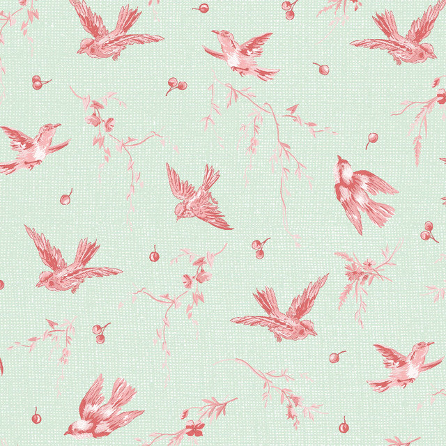 Birdsong By Jera Brandvig MAS 10651 GP Light Green & Pink Bird Print Fabric - Perfect for Quilting, Home Decor & DIY Craft Projects