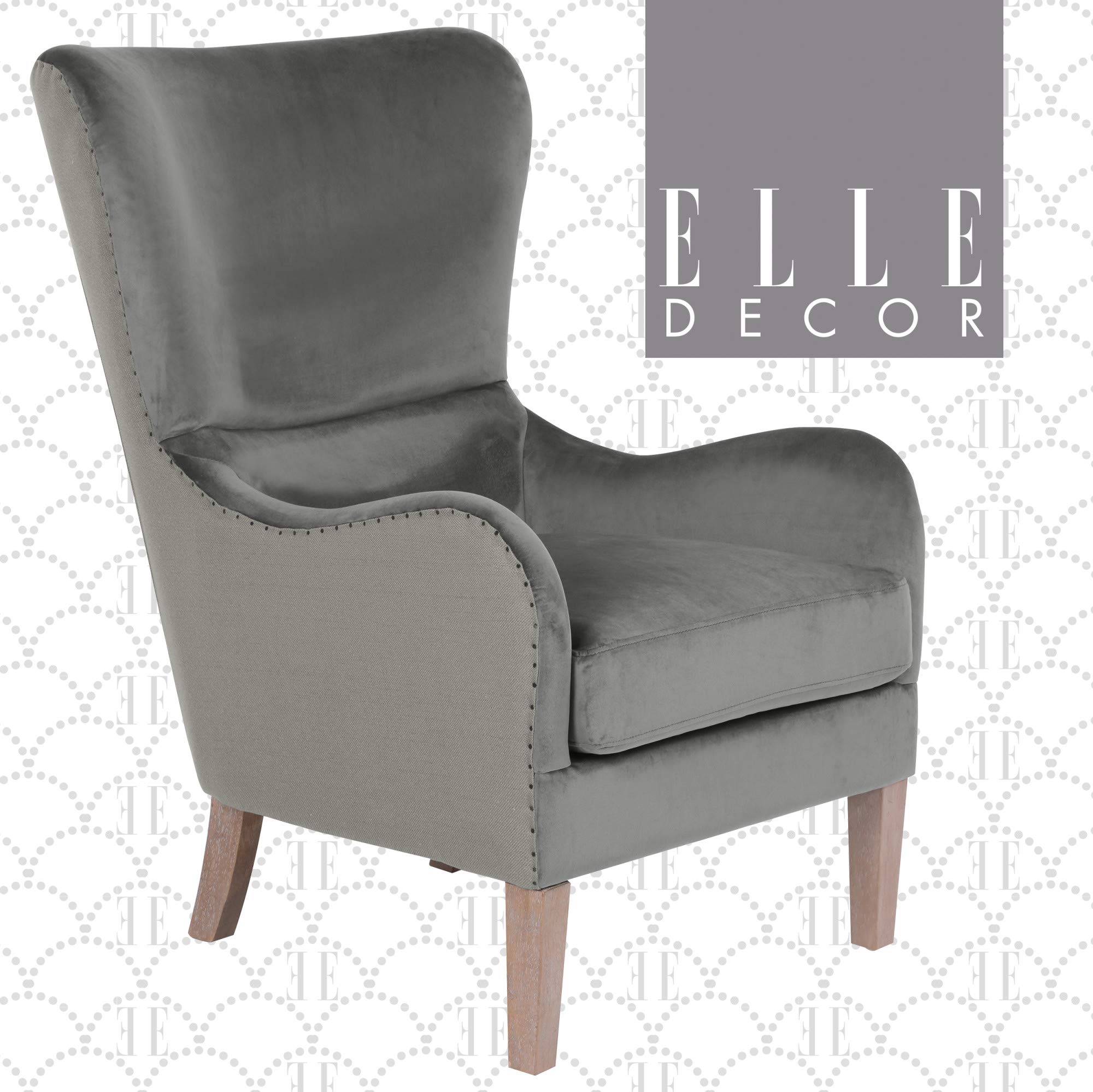 Farmhouse Wingback Accent Chair - Gray Upholstered Armchair for Living Room Decor