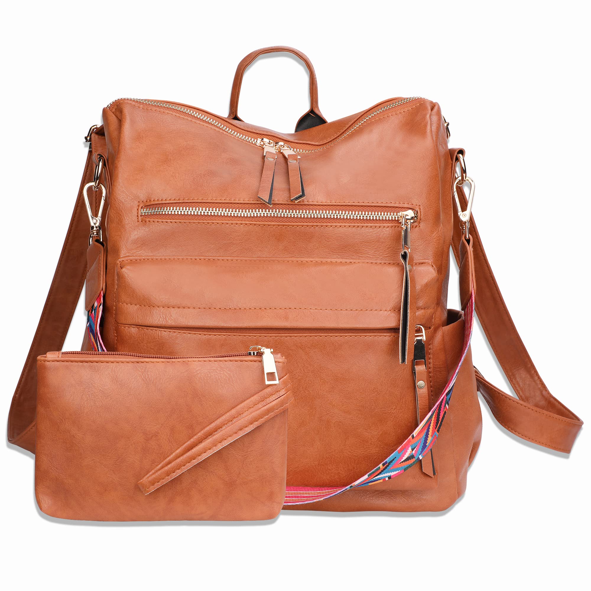 Stylish Women's Travel Backpack Purse with Detachable Wristlet - Lightweight Shoulder Bag for Commuting, Work & Weekend Getaways (Brown)