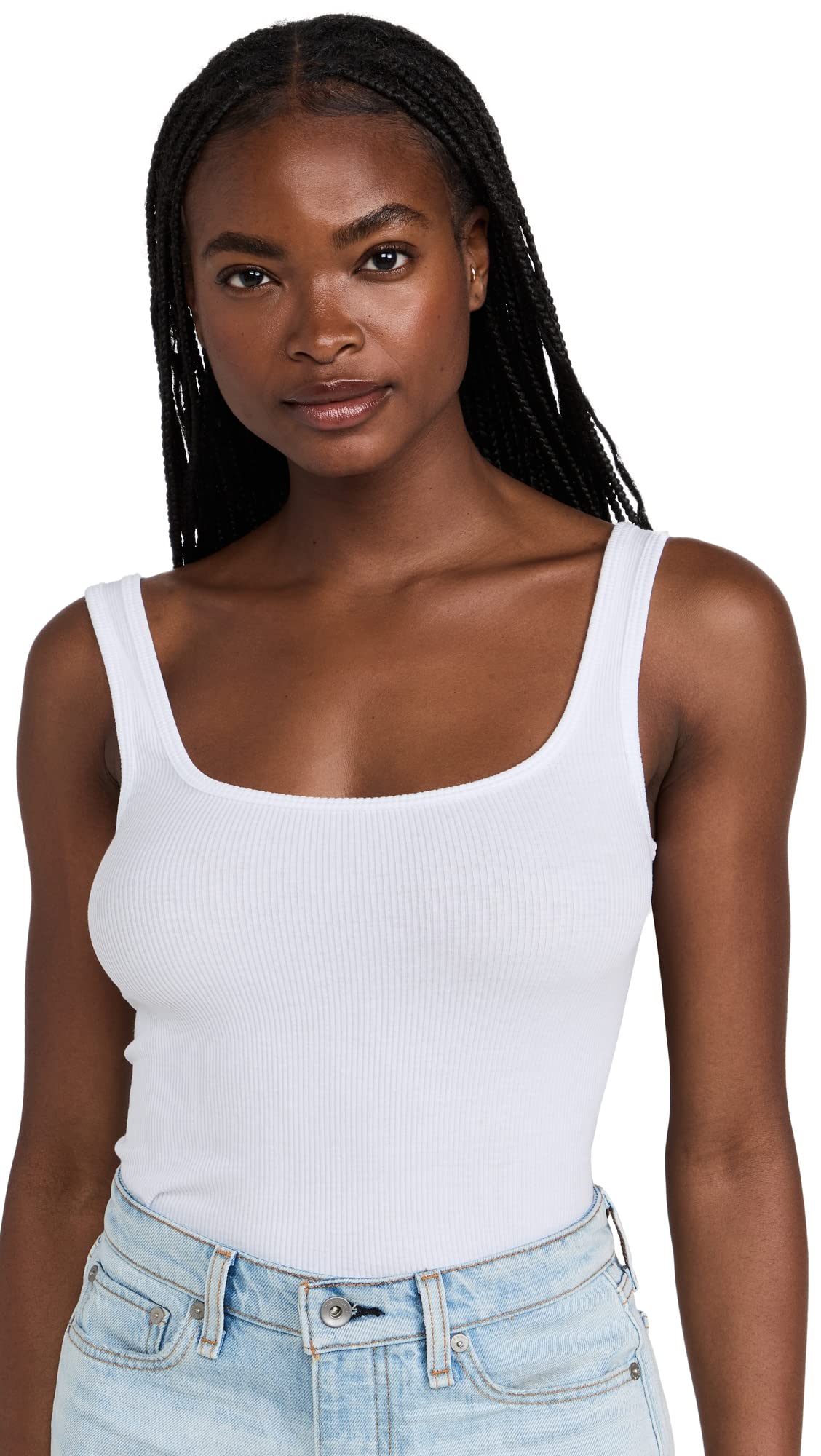 rag & bone Women's The Essential Rib Scoop Neck Tank Top - Soft Stretch Cotton Blend Casual & Layering Tee for Everyday Wear, Workout, or Lounge