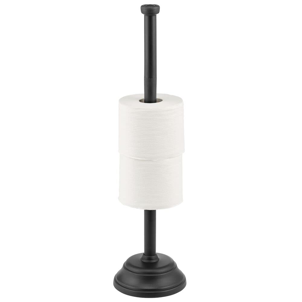Modern Vertical Toilet Paper Holder Stand with Storage for 3 Rolls - Bathroom Organizer for Mega Rolls - Space Saving Black Toilet Tissue Dispenser - Perfect for Small Bathrooms, Apartments & RVs