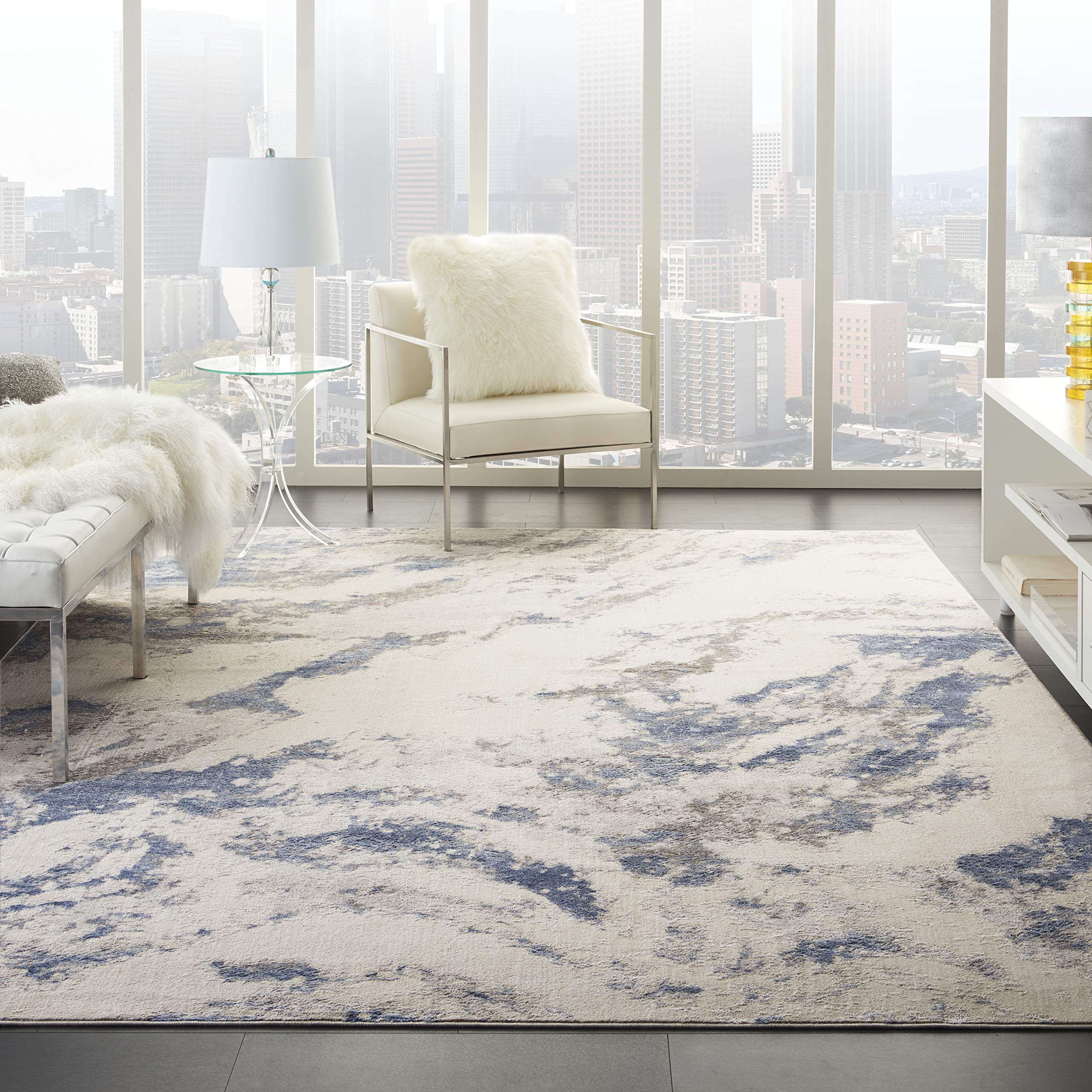 Nourison Sleek Textures Modern Blue Ivory Grey 7'10