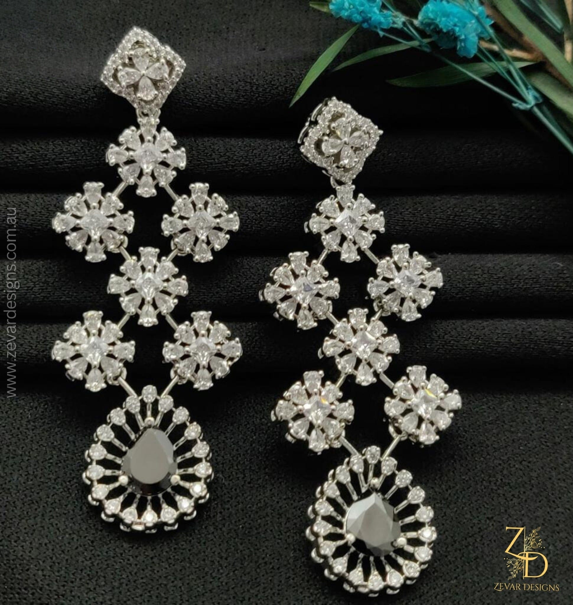 Black Stone AD Earrings for Women - Elegant Gothic Dangle Earrings for Party, Wedding & Everyday Wear
