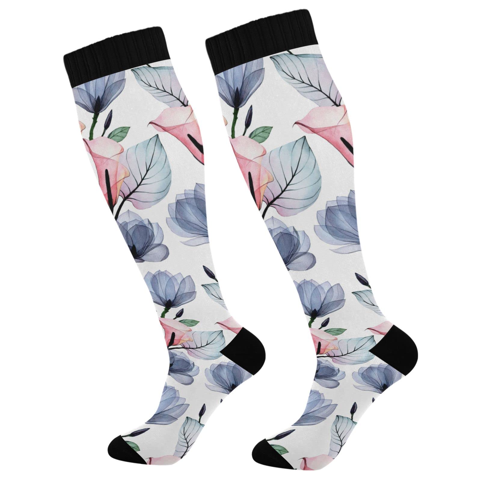JUNZAN Magnolia Grey Compression Socks for Women & Men - 20-30 mmHg Graduated Support for Running, Cycling, Nursing & Travel - Improve Circulation & Reduce Swelling - Athletic Performance & Recovery Socks